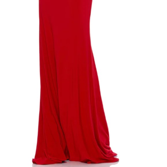 MAC DUGGAL BEADED RED HALTER JERSEY GOWN SZ 0 - Picture 6 of 7